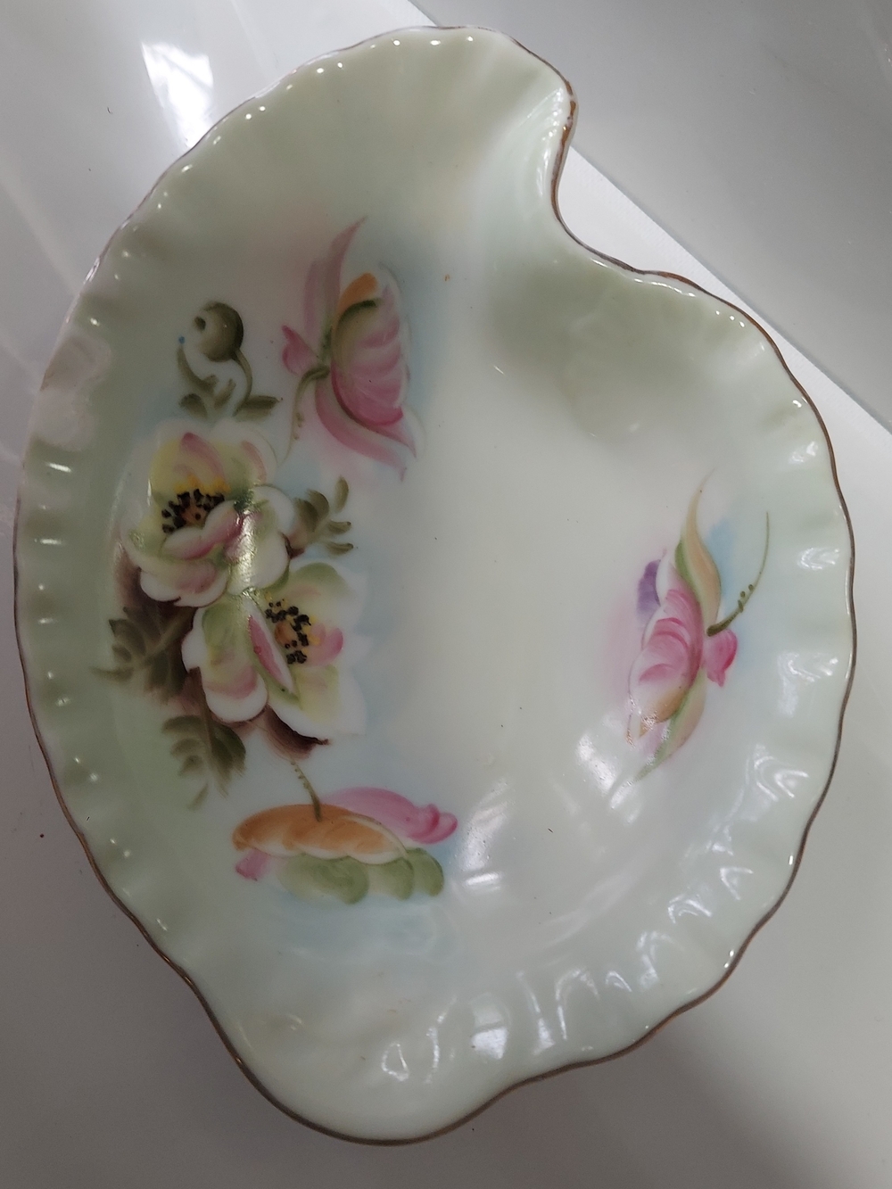 Vintage Floral Porcelain Serving Dish - Pink and White